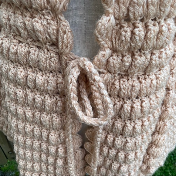 Vintage chunky knit sweater duster coat pale peach bell sleeves XS S - Picture 5 of 15